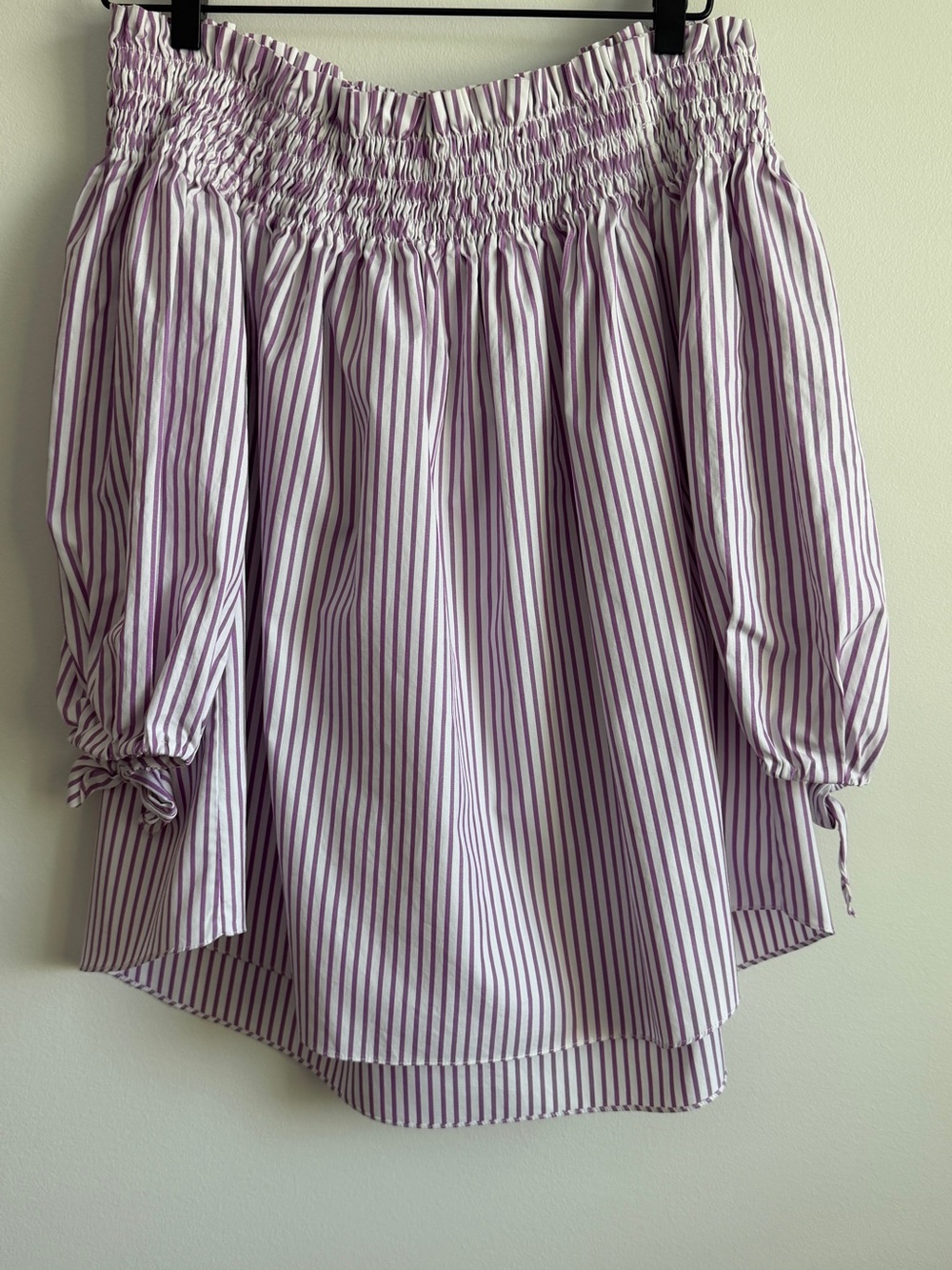 Caroline Constas New York Purple Stripes LOU Off-Shoulder Feminine Top - XS